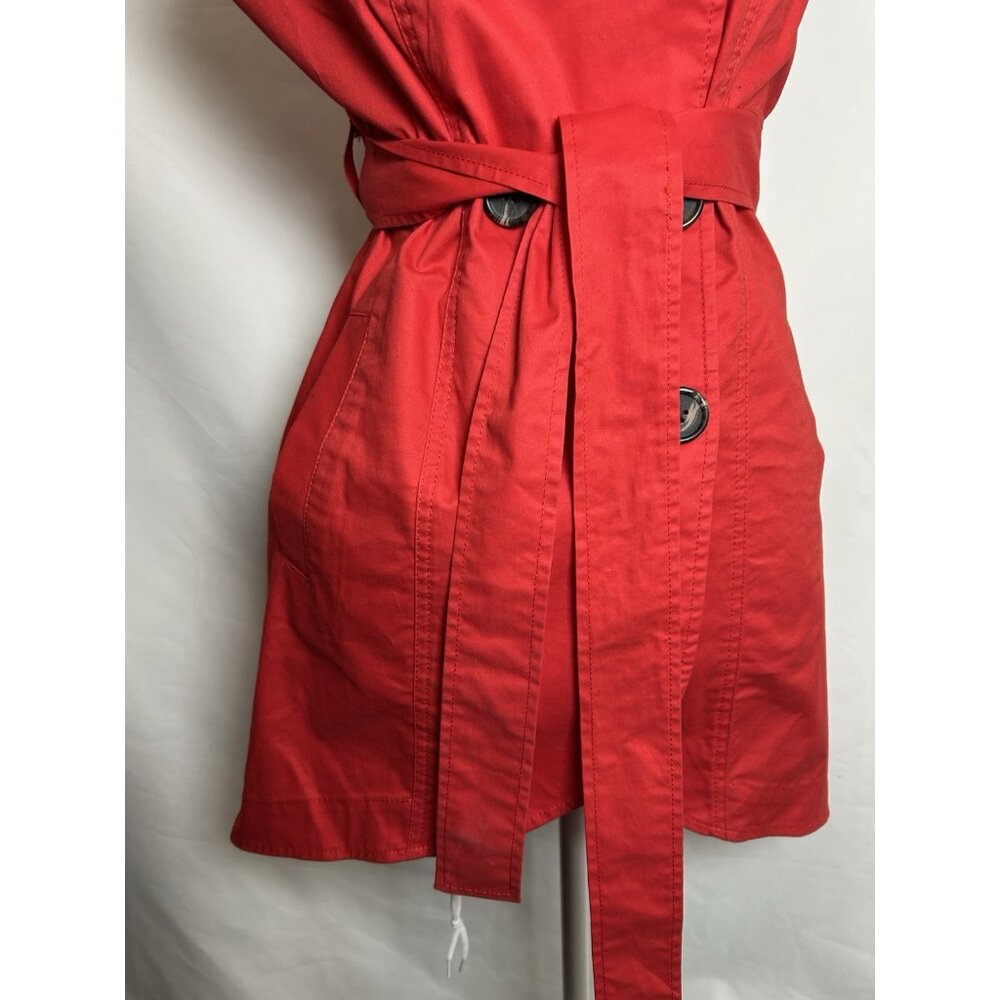 Cabi Red Trench Coat Sz 6 Jacket Detachable Upper Double Breasted Belted Convert - Picture 14 of 16